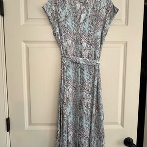 H&M Light Blue and Brown Tropical Leaf Maxi Dress